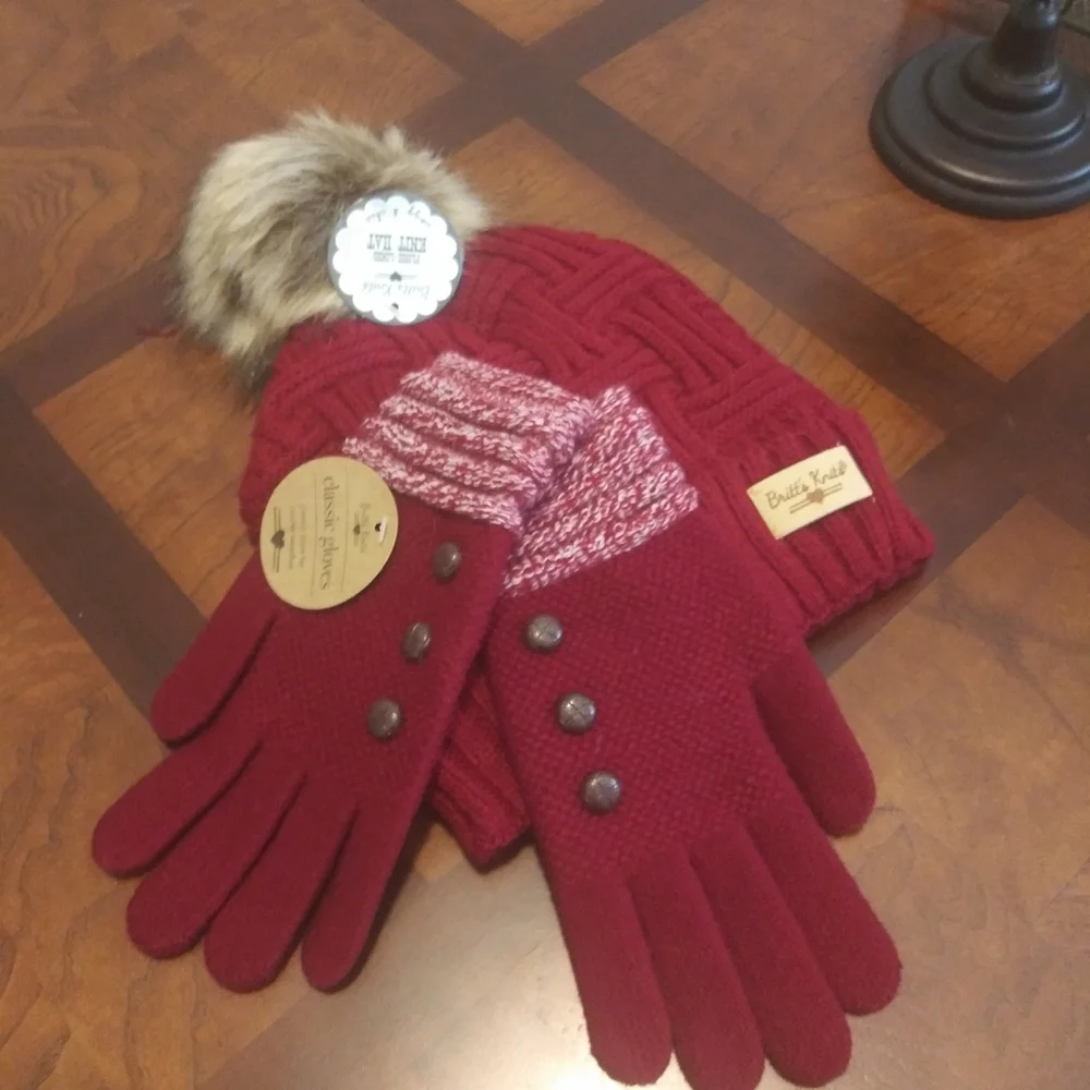 Cute Matching Winter Knit Hat with Matching Gloves Set Perfect  Holiday Gift